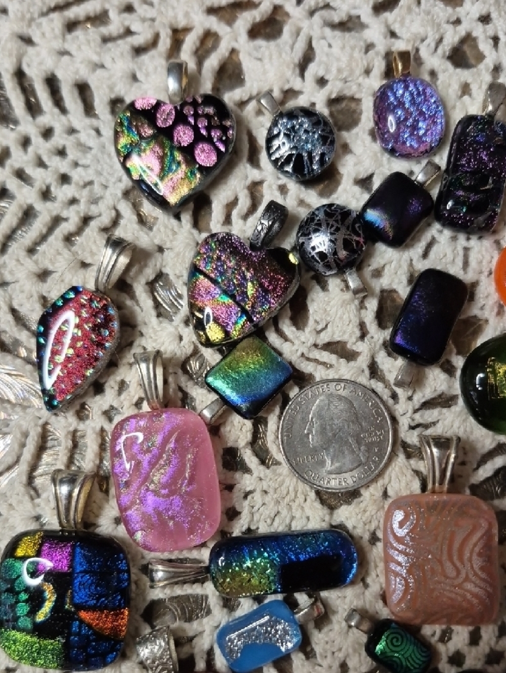 Colorful Dichroic Glass 27 Pendant Lot - Iridescent Rainbow Jewelry - Picture 3 of 9